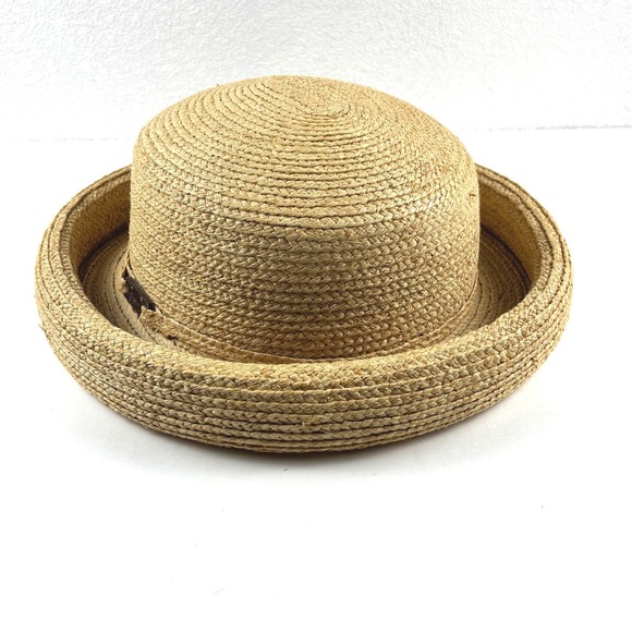 Liz Claiborne Accessories - Liz Claiborne Straw Boater Hat Womens OS Tan Rolled Brim Summer Sun Cottagecore